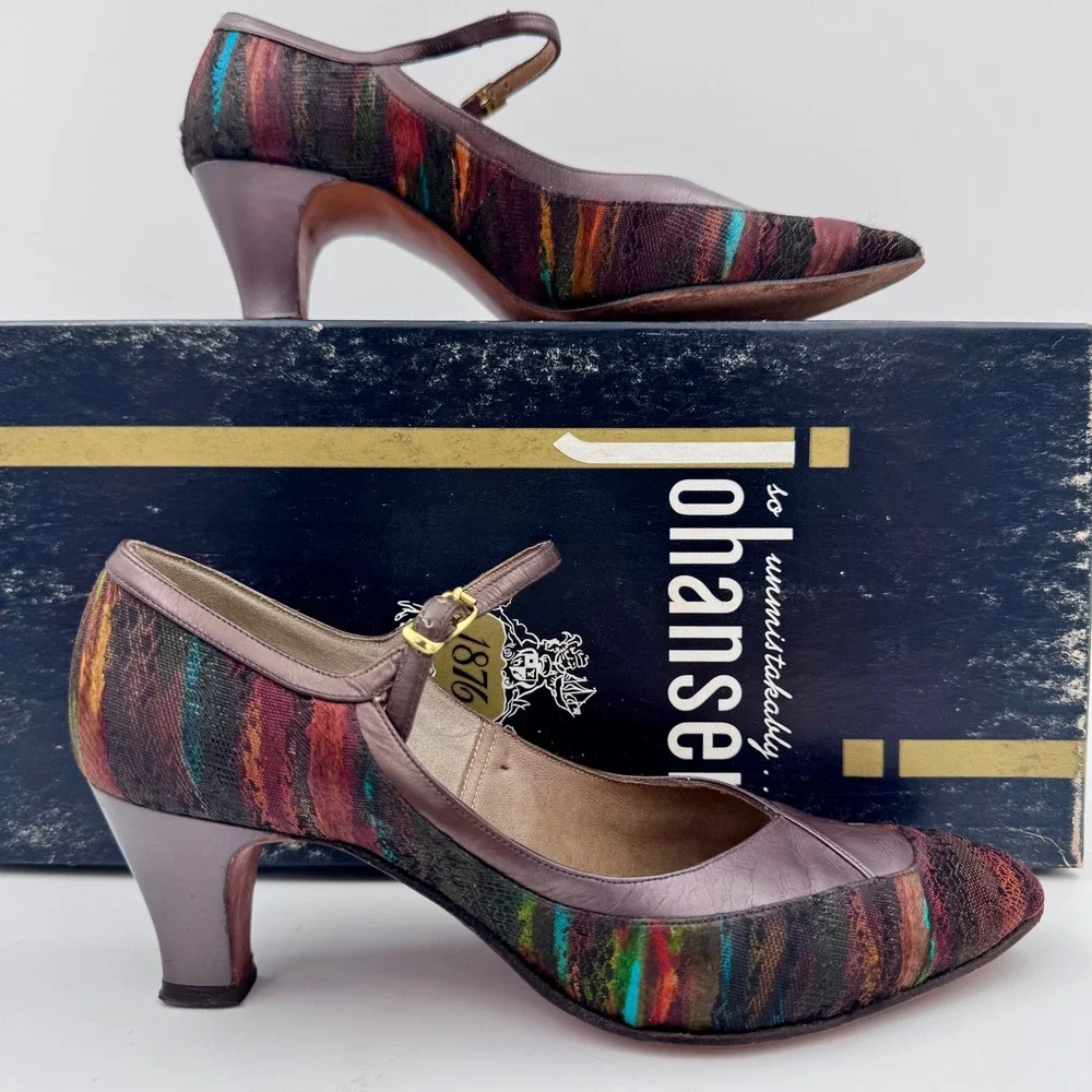 True Vintage 40s/50s Johansen Mary Jane 6N Rich Tapestry Heels w/ Box